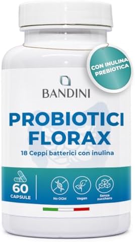 Bandini® FLORAX PROBIOTICS | Fermenti Lattici Probiotici per l'intestino - 20 Miliardi UFC - 18 Ceppi Batterici tra cui Lactobacillus, BifidoBacterium - Probiotico naturale - 60 Capsule per 60 Giorni Generico - integratore