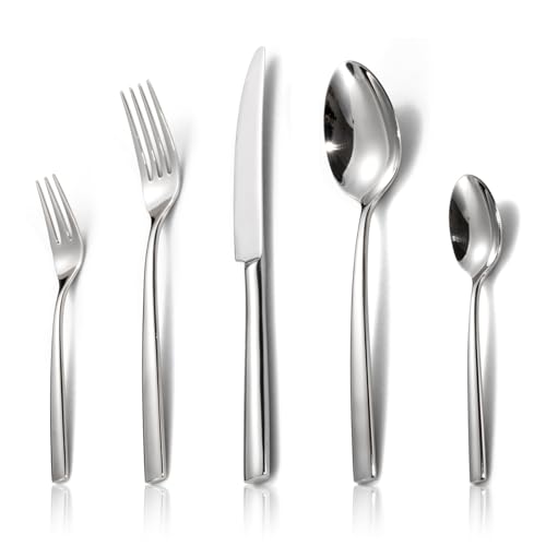 Alata Konrad 18/10 Edelstahl Poliert Besteck Set 12 Personen, Essbesteck 60 teilig, Monobloc-Messer, Glänzend, Spülmaschinenfest