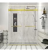 56-60 in. W x 76 in. H Frameless Soft-Close Shower Door with Explosion Proof Film, 3/8 inches (10...