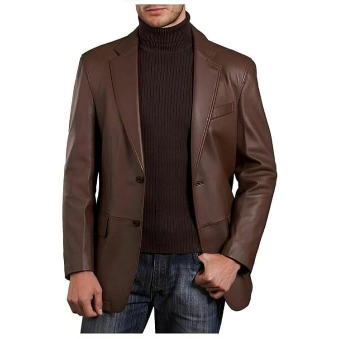chava Men's Genuine Leather Blazer, Premium Brown, Notch Lapel, Two-Button, Regular Fit, Smart Casual-picture-22