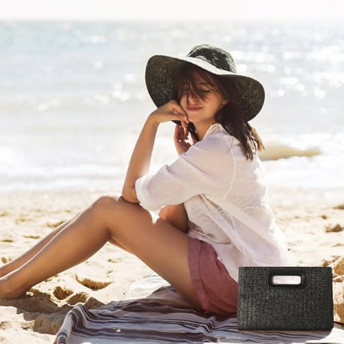 Image of Beach Clutch Bag Straw Summer Clutch Purses for Women Handmade Woven Purse Detachable Gold Chain, Crossbody