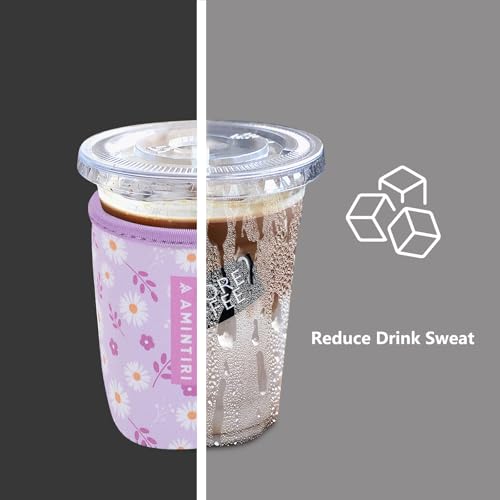 Image of 3 Pack Reusable Sleeve for Iced Coffee Cup, Coffee Neoprene Sleeve for Iced&Hot Drinks, Coffee Sleeve Compatible with Starbucks, Dunkin Coffee Cup. (Lilac Daisy)