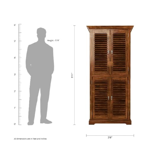 Image of Sheesham Wood Wardrobe with 2 Door and 4 Shelves Storage for Bedroom Wooden Almirah for Clothes for Living Room Bedroom Home, Solid Wood Furniture (Teak Finish)