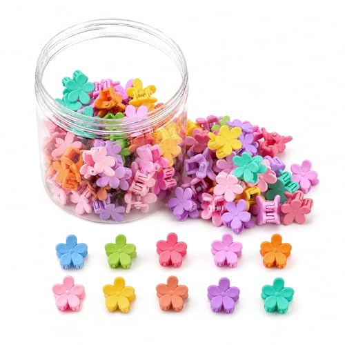 ADIASAI 100PCS Mini Flower Hair Clips Colorful Small Flower Hair Clips Cute Mini Flower Claw Clips Girls Hair Accessories for Women Teens Kids(Pastel Colors-Flower A)