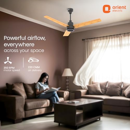 Image of Orient Electric 1200 mm Zeno BLDC | BLDC energy saving ceiling fan with Remote |BEE 5-star rated | Saves up to 50% on electricity bills | 3-year warranty by Orient | Oak Wood, pack of 1