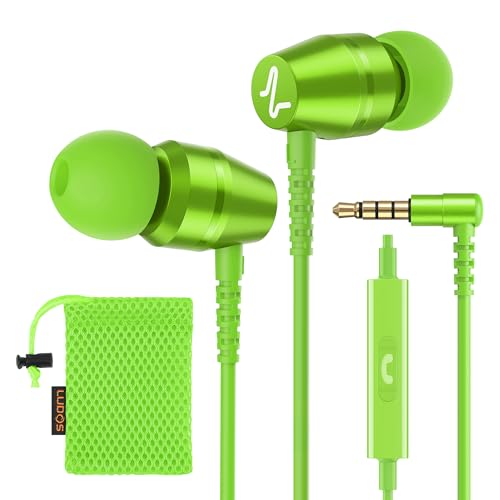 Image of LUDOS OMNITONE Wired Earbuds in-Ear Headphones, 5 Year Warranty, Earphones with Microphone, 3.5 mm Jack Corded Ear Buds, Videoconference for iPhone, Samsung, Laptop, Kids, School Students - Green