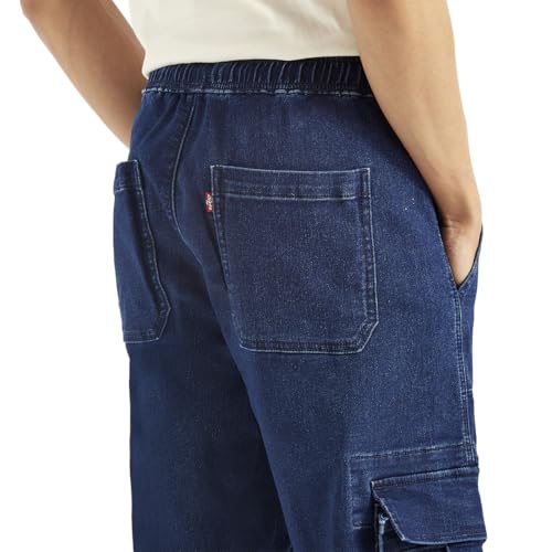 Image of Men's Tapered Dark-Blue Cargo Jogger Jeans