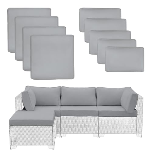 Moyeceeta 9 Piece Outdoor Patio Cushion Covers Waterproof, Fits 4-Seat Wicker Rattan Sectional Couch Chair Furniture Cover Replacement Set, Patio Cushions Covers with Zipper, Covers Only