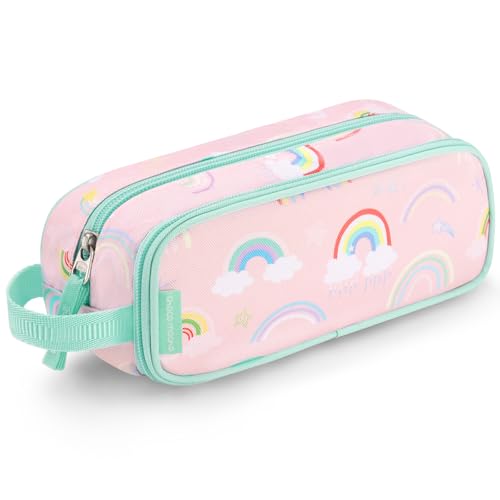 Image of Choco Mocha Girls Pencil Case for Kids, Soft Large Zipper Pencil Pouch for Kids with 2 Compartments Girls Pencil Case for School Rainbow Pencil Bag, Pink