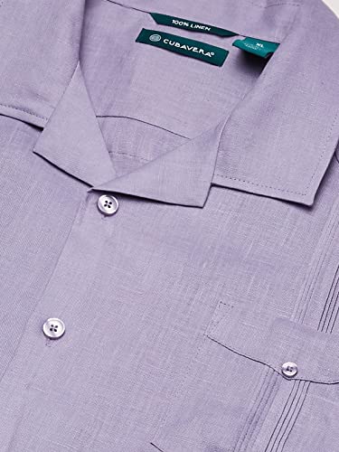Cubavera Men's 100% Linen Four-Pocket Short Sleeve Button-Down Guayabera Shirt (Size Small - 5X), Heirloom Lilac, Large #TOP1