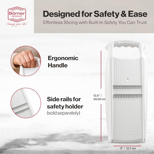 Swissmar Börner PowerLine Thin Julienne Vegetable Slicer – Precision Mandoline Slicer for Potatoes, Zucchini, & Hard Fruits - Perfect for Vegetable Salad – Essential Kitchen Gadgets - White