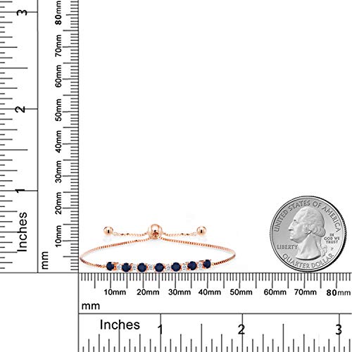 Gem Stone King 18K Rose Gold Plated Silver Round Blue Sapphire and White Topaz Tennis Bracelet For Women (1.34 Cttw, Gemstone Birthstone, Fully Adjustable Up to 9 Inch)3