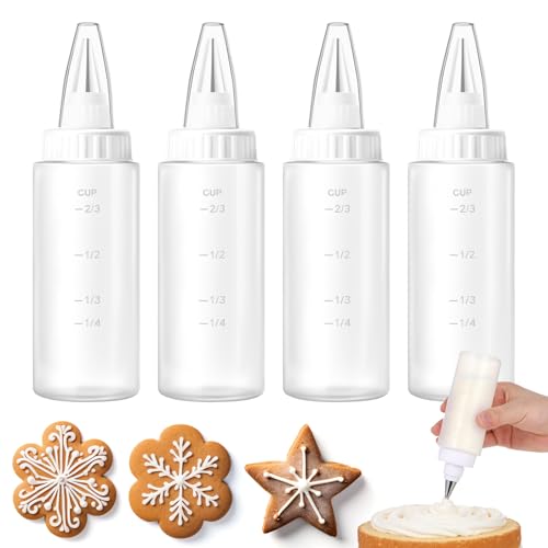 4 Pcs Pancake Squeeze Bottle Cookie Icing Bottles Icing Bottles for Cookie Decorating Supplies Squeezing Applicator Writer for Food Coloring Frosting Pancake Arts