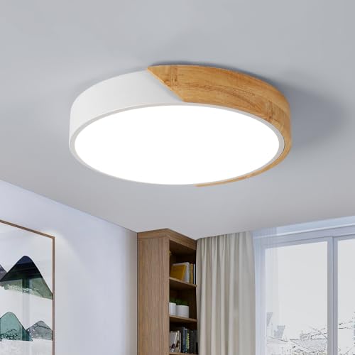 Riserva Madera LED Luz de Techo Blanco, Lámpara de Techo LED de 30W, Plafón Redondo Moderno,Blanco Frío 6500K 3400LM Lámparas para Dormitorio, Sala de Estar, Balcón, Pasillo, Cocina, Ø30cm…