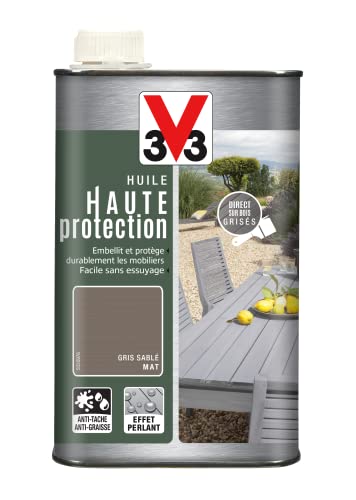 V33 Huile mobilier haute protection opaque, Gris sablé 1L