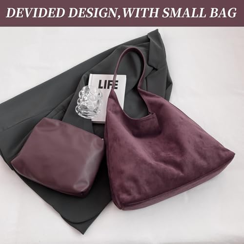 Image of Suede Bag for Women New Suede Tote Bags for Women Retro Slouchy Bag Brown Shoulder Bag Hobo Handbag