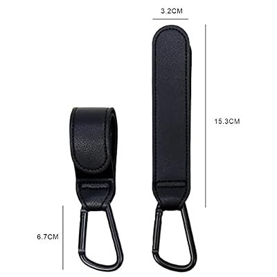 2PCS Stroller Hook Accessories, Multipurpose Stroller Bag Hook, Award Winning Leather Stroller Clip (Black)