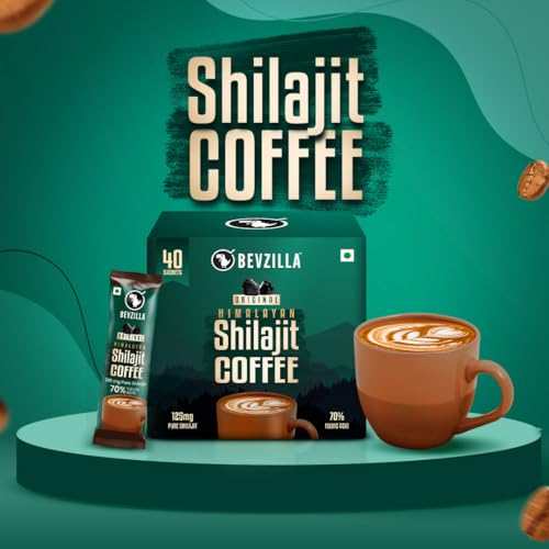 Image of Bevzilla Himalayan Shilajit Coffee Powder Sachets | 100g (40 Sachets x 2.5g) | 70% Fulvic Acid | Energy & Stamina Booster | Supports Muscle Recovery | 40 Cups | For Men & Women