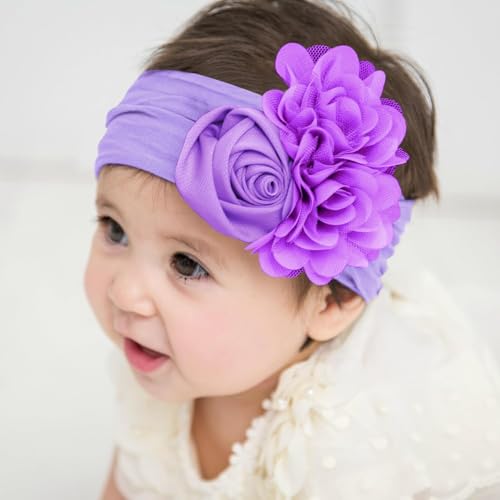 Image of SYGA Baby Rose Flower Stretchable Headband With Uv Protection Cat Type Sunglasses Stylish Combo For Toddlers And Kids (Purple)
