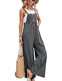 Dqbeng Women's Casual Overalls Cotton Wide Leg Black Jumpsuits Baggy Loose Rompers Long Pants with Pockets(Grey-XXL)