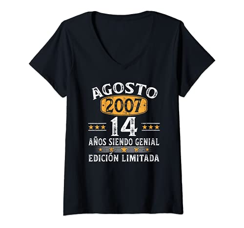 Mujer Nacido En Agosto 2007 14 Años Cumpleaños Regalo Niño Niña Camiseta Cuello V