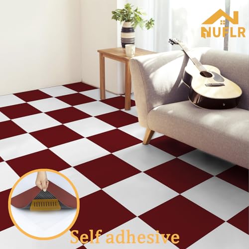 Vinylboden Selbstklebend PVC Bodenbelag Selbstklebende Fliesen Wasserdicht Verschleißfest Geeignet für Badezimmer Küche Wohnzimmer Schlafzimmer Rot und Weiß 30x30cm 10pcs