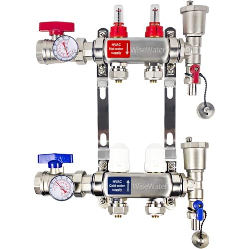 AB 2 Loop PEX/Radiant Manifold, 1/2 Inch Compatible Outlets, Up to 1.3 GPM Flow Valve for Hydronic Radiant Floor Heating(1/2" Connectors Included)