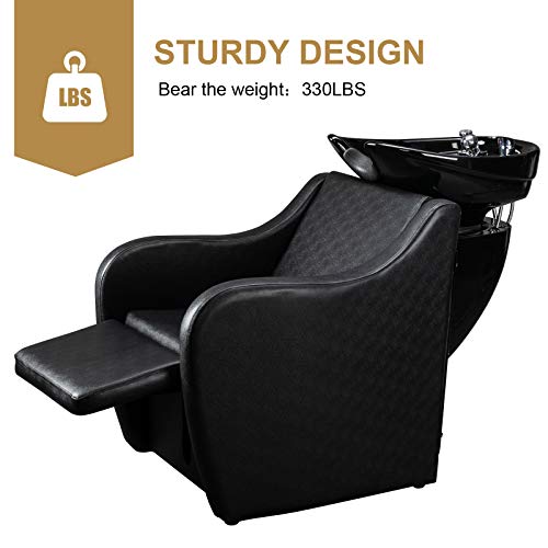 Omysalon Salon Shampoo Backwash Chair With Ceramic Bowl, Adjustable Leg Rest, Tilting Sink, Hair Washing Treatment Unit Station For Barber Shop Beauty Spa Equipment #TOP4