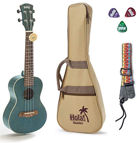 Image of Hola! Music 24 Inch Deluxe Concert Ukulele Bundle, Blue, Gig Bag Included