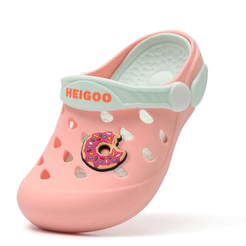HEIGOO Toddler Silicone Non-Slip Clogs for Boys Girls - Soft Foot-Protecting Slip-On, Cartoon Design, Quick-Dry for Beach Pool & Playground,Pink