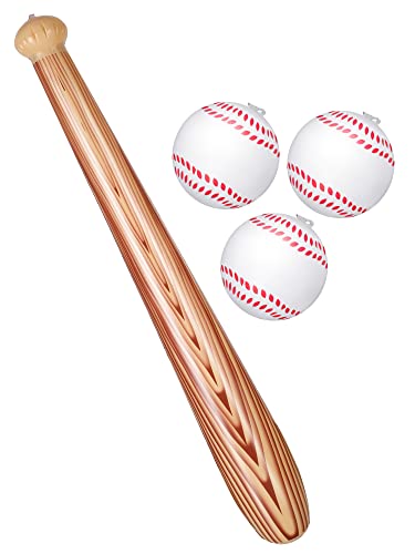 4 Pieces Inflatable Baseball Set, Includes Baseball Bat and 3 Baseball Plastic Bat Inflatable Baseball Bat for Kids and Adults Outdoor Yard Backyard Garden Playing (Baseball)