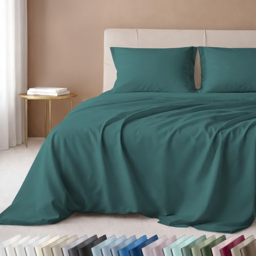 Image of California Design Den 100% Cotton Sheets Full Size Set - Luxury 600 Thread Count Sateen Sheet Sets Full Size Bed with Deep Pockets - Teal Bed Sheets