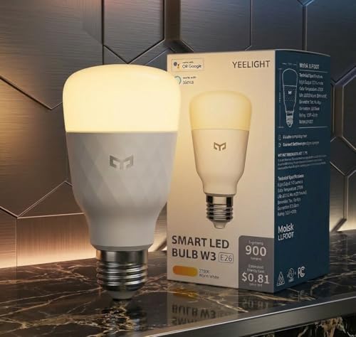 YEELIGHT Smart Light Bulbs, Warm White Dimmable LED Light Bulb 60W Equivalent, 900LM, E26, 2700K, Timing Function, WiFi & Bluetooth LED Bulbs, APP Control Work with Alexa and Google Assistant, 1 Pack