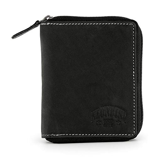 Preisvergleich Produktbild Klondike Riley Geldbörse Damen Leder mit Reißverschluss - Damengeldbörse Portmonee Brieftasche Portemonnaie im Hochformat, Schwarz