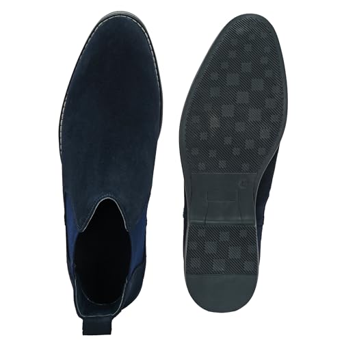 Image of Blue Leather By Centrino Genuine Leather Men's Formal and Casual Leather Boots | Versatile and Sophisticated Chelsea Boots for Every Season | Fashionable Elegant Boots for Any Occasion (3964)