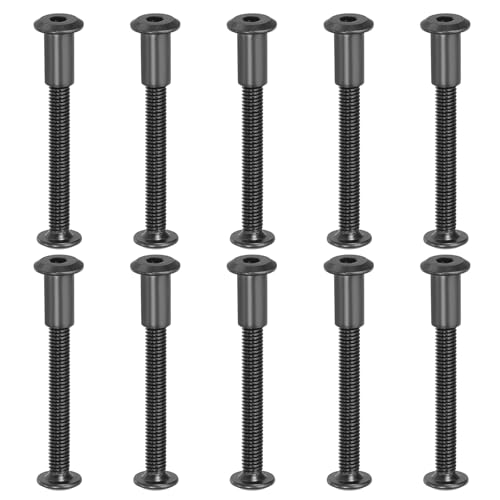 PATIKIL M6 x 50 mm Hex Chicago Screws, 10 Set Binding Screw Posts Connecting Hex Drive Socket Cap Bolt Nuts for Scrapbook Leather Belt Album Photo Furniture Repair, Black