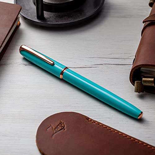 Zenzoi Turquoise Fountain Pen Medium Nib & Rose Gold Trim – Beautiful Luxury Pen For Women Or Men W/Schmidt Gold Nib, Converter, 2 Ink Refills & Fancy Gift Box. Effortless Writing High End Pen Set #TOP5