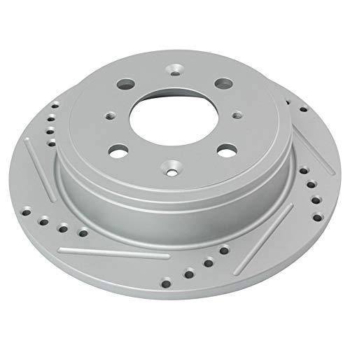 Image of TRQ Performance Rear Brake Pad and Rotor Set Ceramic Drilled Slotted Coated Wear Sensor Compatible with 1990-1994 Acura Integra