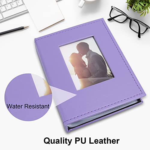 Image of Vienrose Small Photo Album 4x6 Holds 52 Photos, 2 Pack Mini Leather Photo Album with Cover Window, Acid-Free Baby Picture Album for Wedding, Family, Travel & Gift Keepsake, Purple