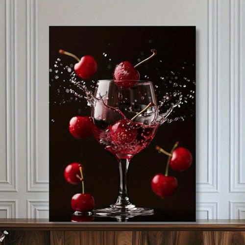 Toile verre de vin et cerises décoration murale premium cadre salon 70x100