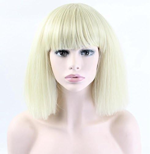 14" Short Straight Synthetic Hair Wig Two Tones Color Bob Cosplay Costume Wig (Light Golden)