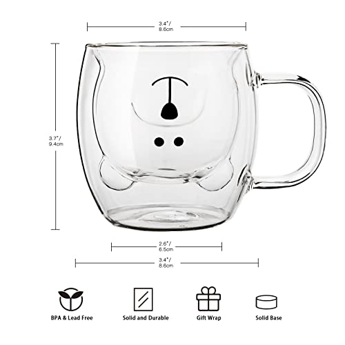 Cute Bear Mugs Set Of 2 Cute Bear Tea Cup 8.5 Oz Double Wall Glass Milk Coffee Bear Mug With Handle Insulated Espresso Beer Cup Cute Birthday Gifts For Women Men Valentine's Day (2 Pack, White Brown) #TOP4