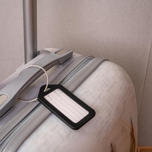 Kofferanhänger mit Adressschild, 2 Pack, in Schwarz, Kunststoff Schild, für Flugreise, Kreuzfahrt, Koffer Tag Gepäckanhänger, Namensschild, Adressanhänger, Taschenanhänger, Reise ID Etikett Aufhänger