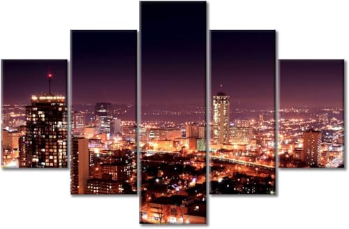 Tableau paysage architectural urbain en 5 parties de 100x50 cm avec cadre