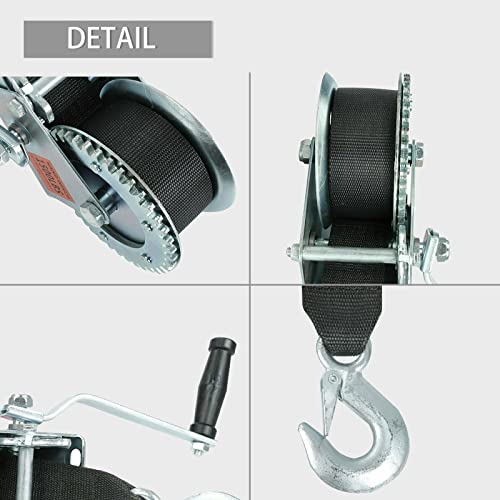 Fekuar Hand Winch With Hook & 20' Strap Hand Crank Use On Manual Trailer Boat Pull Tow (1500Lbs) #TOP4
