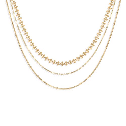 Fettero Dainty Layered Gold Choker Necklace,14K Gold Filled Boho Layering Chain Choker for Women and Girls