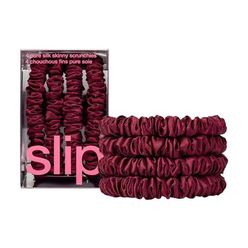 Image of Slip Silk Hair Ties - Skinny Silk Maroon Scrunchies, No Damage, No Crease, Anti-Breakage |100% Mulberry Silk | All Hair Types | Made with Proprietary Slipsilk | Set of 4