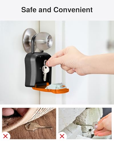 Image of Puroma Key Lock Box, Portable Combination Lockbox Wall-Mounted Key Storage Box for House Keys, Resettable Code Safe Security Lock Box for Home, Office, Apartment Spare Key Storage (1 Pack, Orange)