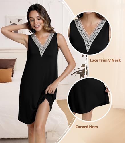 Image of NACHILA Women's Nightgowns-Viscose Made from Bamboo,Sleeveless Tank Night Gown Crew Neck Sleep Dress Cool Sleepshirts