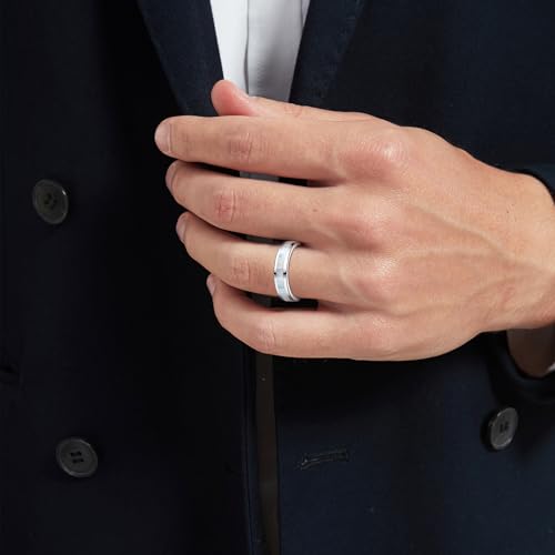 Vakki Tungsten Wedding Ring for Men Women Mother of Pearl Shell Inlay 6mm Silver/14k Gold/Rose Gold Tungsten Carbide Engagement Band Comfort Fit Size 7-123